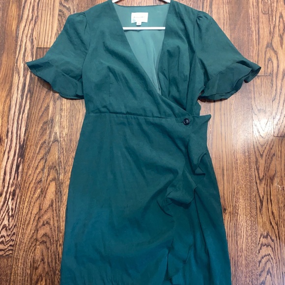 NWOT Line & Dot Green Mini Dress Wrap Dress Size Small Surplus Neckline Ruffles - Picture 7 of 8